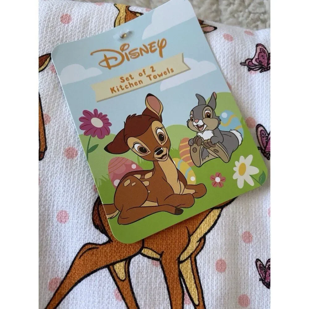 Set Of 2 Disney Bambi And Butterflies Kitchen Towels 18” X 28” Cotton NEW‎